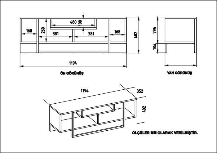 Hanah Home Asal (120) Soporte para TV Blanco, Negro y Roble